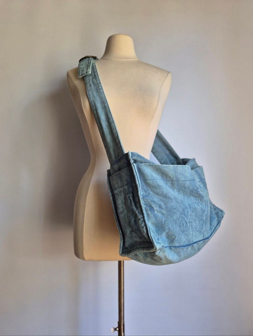 Free People Camp Crush Sling Bag Washed Denim Boho Chic Indie Slouchy Crossbody